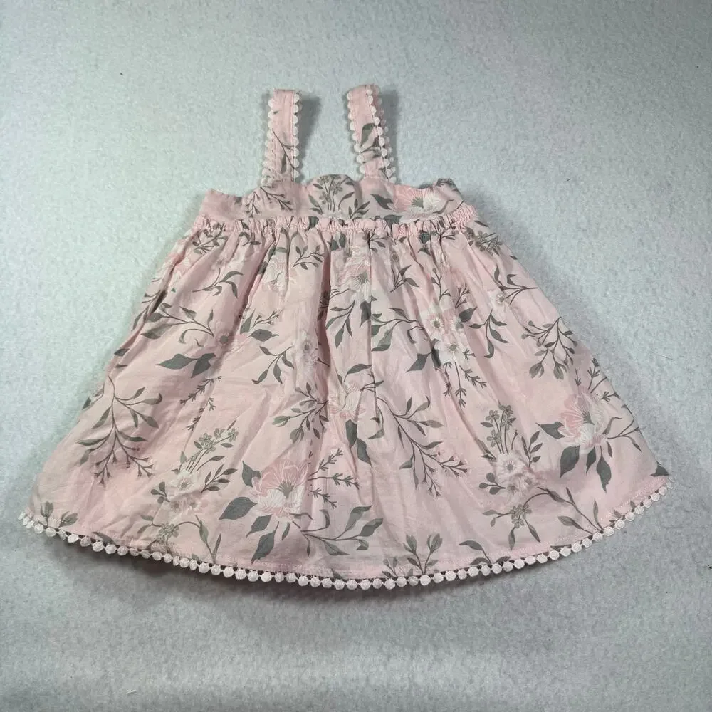 Joie Dress Baby Girl 18M Pink Floral Shoulder Tank Strap Dress Lace Trim